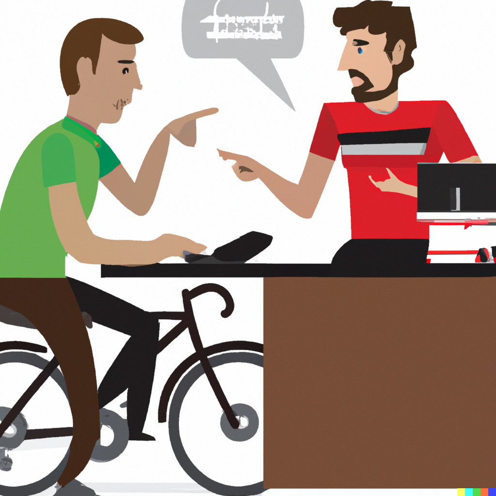 DALLE 2023 05 06 20.04.05 two people talking in office for advice to cyclists clipart
